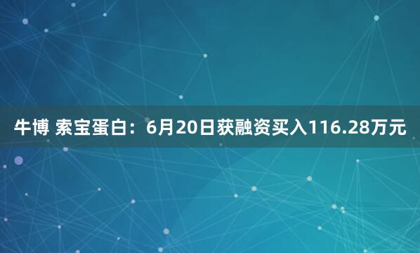 牛博 索宝蛋白：6月20日获融资买入116.28万元