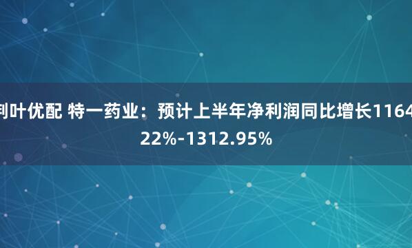 荆叶优配 特一药业：预计上半年净利润同比增长1164.22%-1312.95%